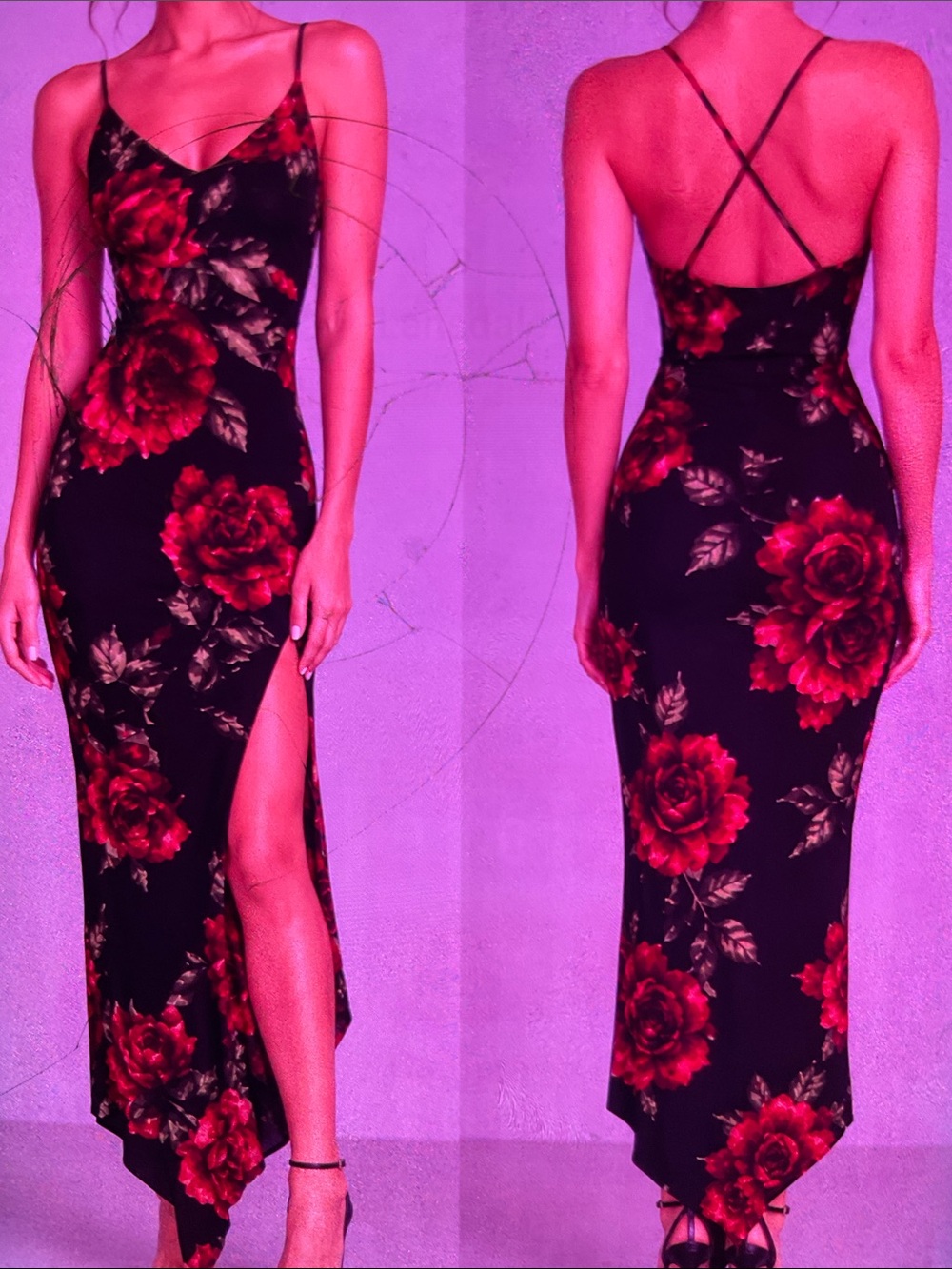 Floral Asymmetrical Hem Cross Spaghetti Strap dress size XL